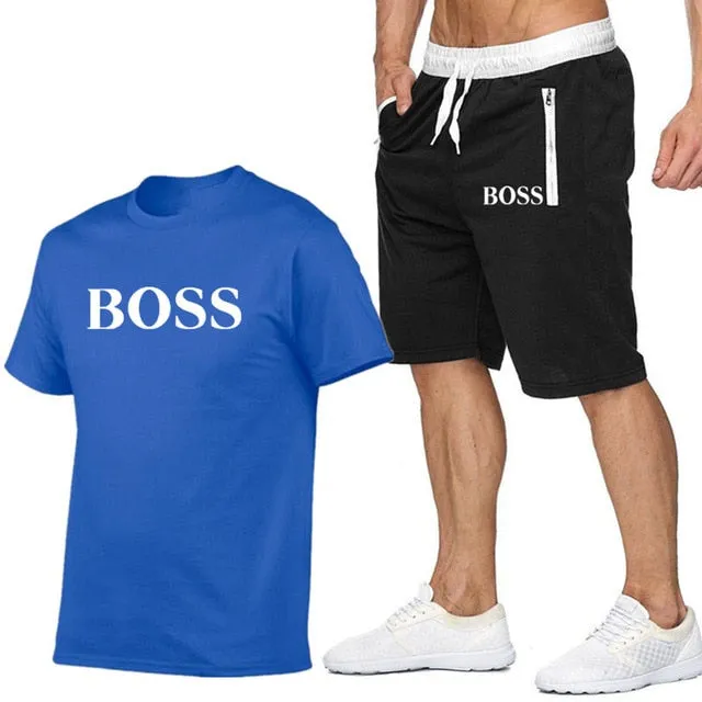 New Fashion Sportsuit and Tee Shirt Set Mens T Shirt Shorts   Short Pants Men Summer Tracksuit Men Casual Brand Boss Tee Shirts
