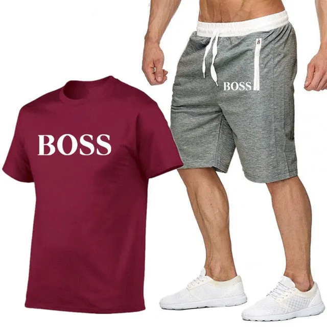 New Fashion Sportsuit and Tee Shirt Set Mens T Shirt Shorts   Short Pants Men Summer Tracksuit Men Casual Brand Boss Tee Shirts
