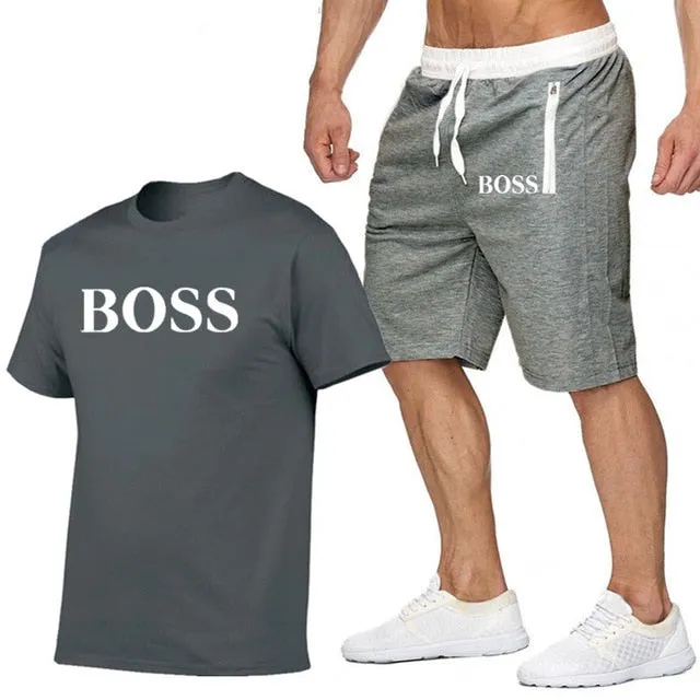 New Fashion Sportsuit and Tee Shirt Set Mens T Shirt Shorts   Short Pants Men Summer Tracksuit Men Casual Brand Boss Tee Shirts