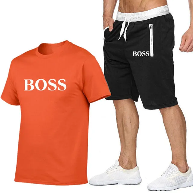 New Fashion Sportsuit and Tee Shirt Set Mens T Shirt Shorts   Short Pants Men Summer Tracksuit Men Casual Brand Boss Tee Shirts