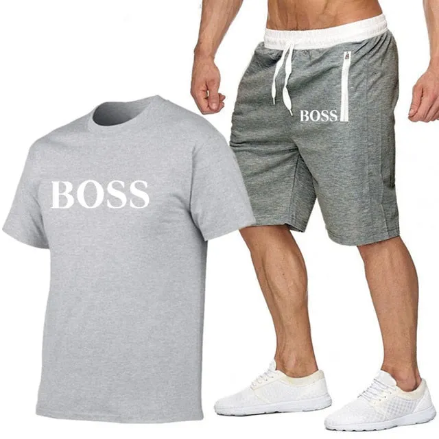 New Fashion Sportsuit and Tee Shirt Set Mens T Shirt Shorts   Short Pants Men Summer Tracksuit Men Casual Brand Boss Tee Shirts