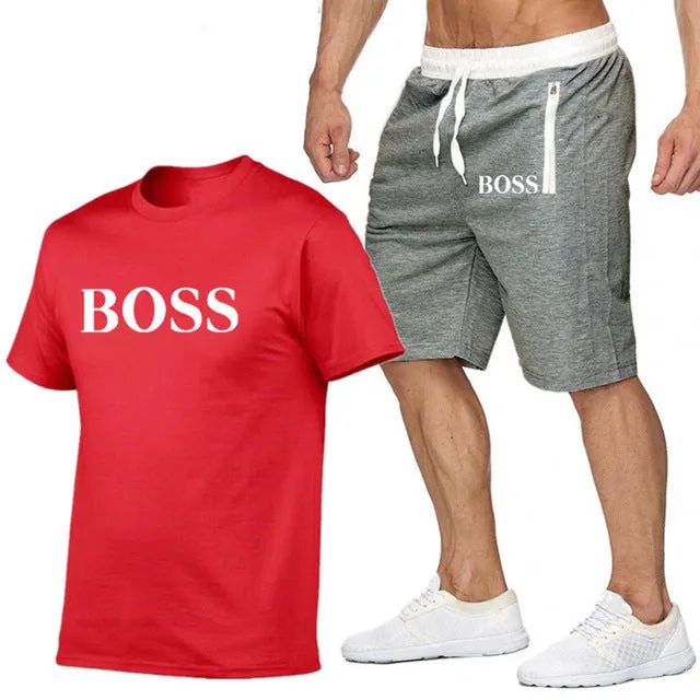 New Fashion Sportsuit and Tee Shirt Set Mens T Shirt Shorts   Short Pants Men Summer Tracksuit Men Casual Brand Boss Tee Shirts