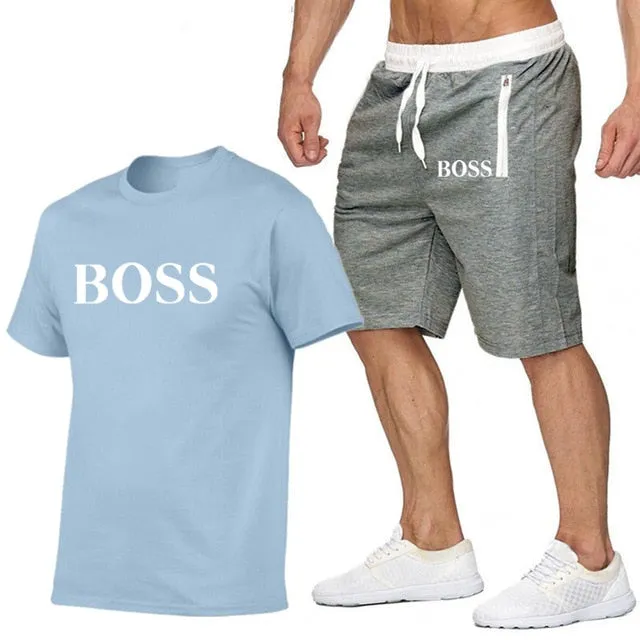 New Fashion Sportsuit and Tee Shirt Set Mens T Shirt Shorts   Short Pants Men Summer Tracksuit Men Casual Brand Boss Tee Shirts