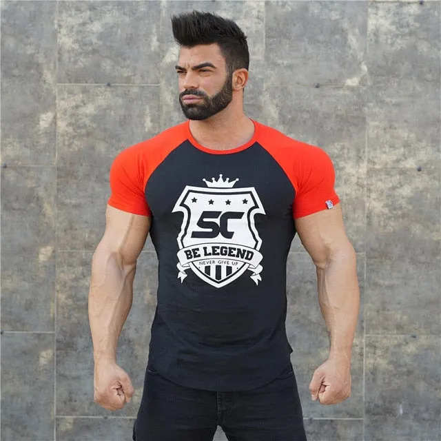 New men cotton Short sleeve t shirt Fitness bodybuilding shirts Crossfitsmale Brand tee tops Fashion gyms t-shirt mens costume