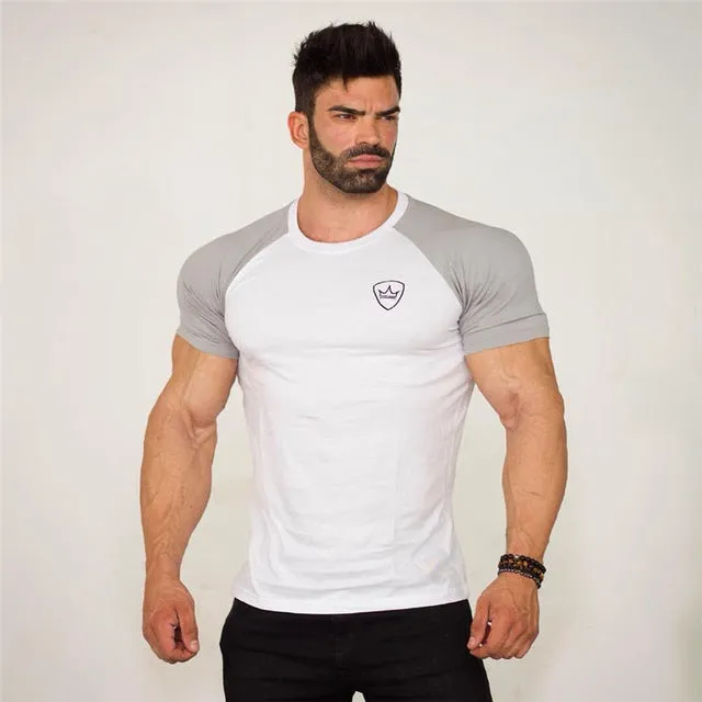 New men cotton Short sleeve t shirt Fitness bodybuilding shirts Crossfitsmale Brand tee tops Fashion gyms t-shirt mens costume