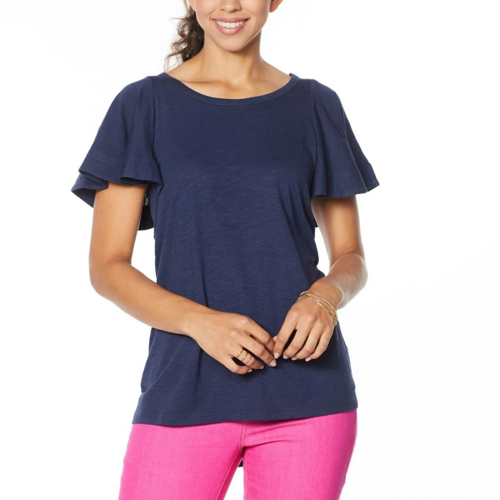 NWT DG2 by Diane Gilman Women's Flutter-Sleeve T-Shirt Large