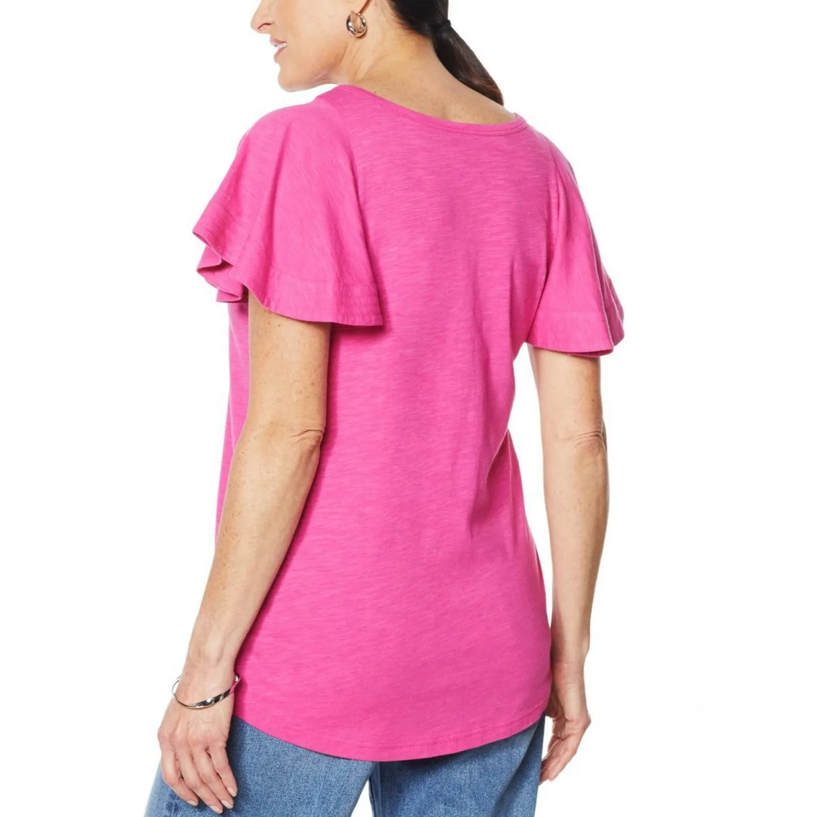 NWT DG2 by Diane Gilman Women's Flutter-Sleeve T-Shirt Large