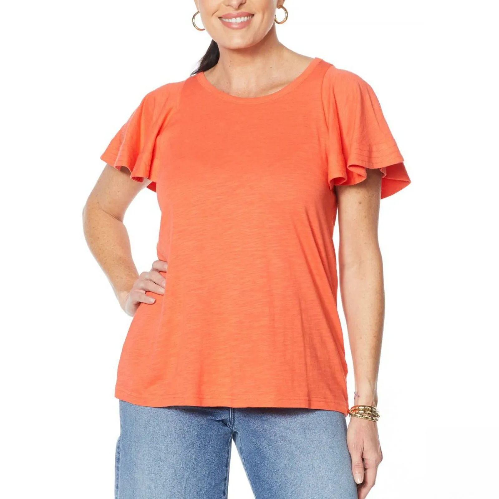 NWT DG2 by Diane Gilman Women's Flutter-Sleeve T-Shirt Large