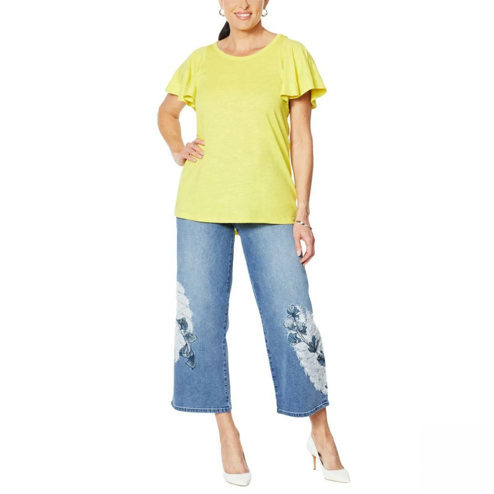 NWT DG2 by Diane Gilman Women's Flutter-Sleeve T-Shirt Large