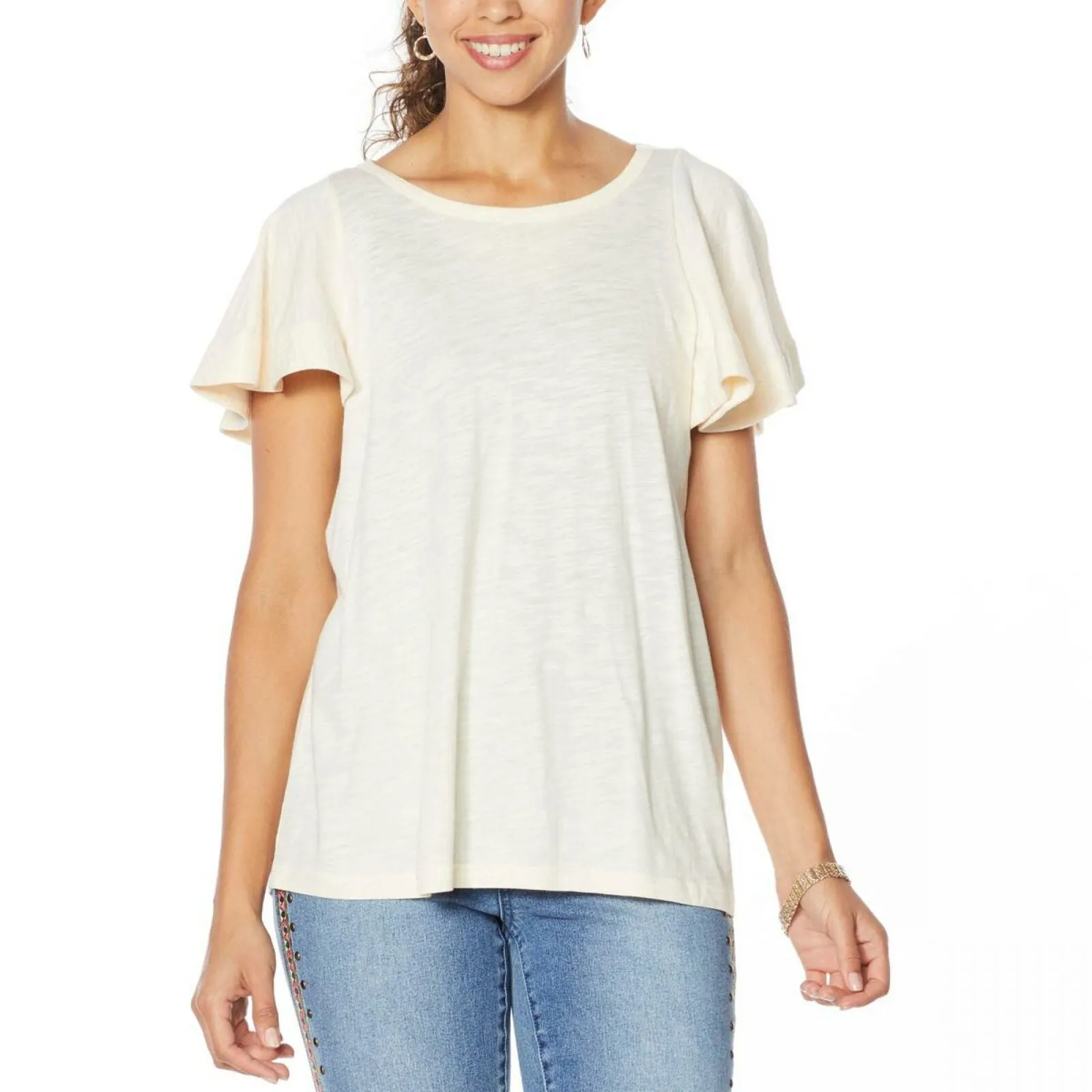 NWT DG2 by Diane Gilman Women's Flutter-Sleeve T-Shirt Large