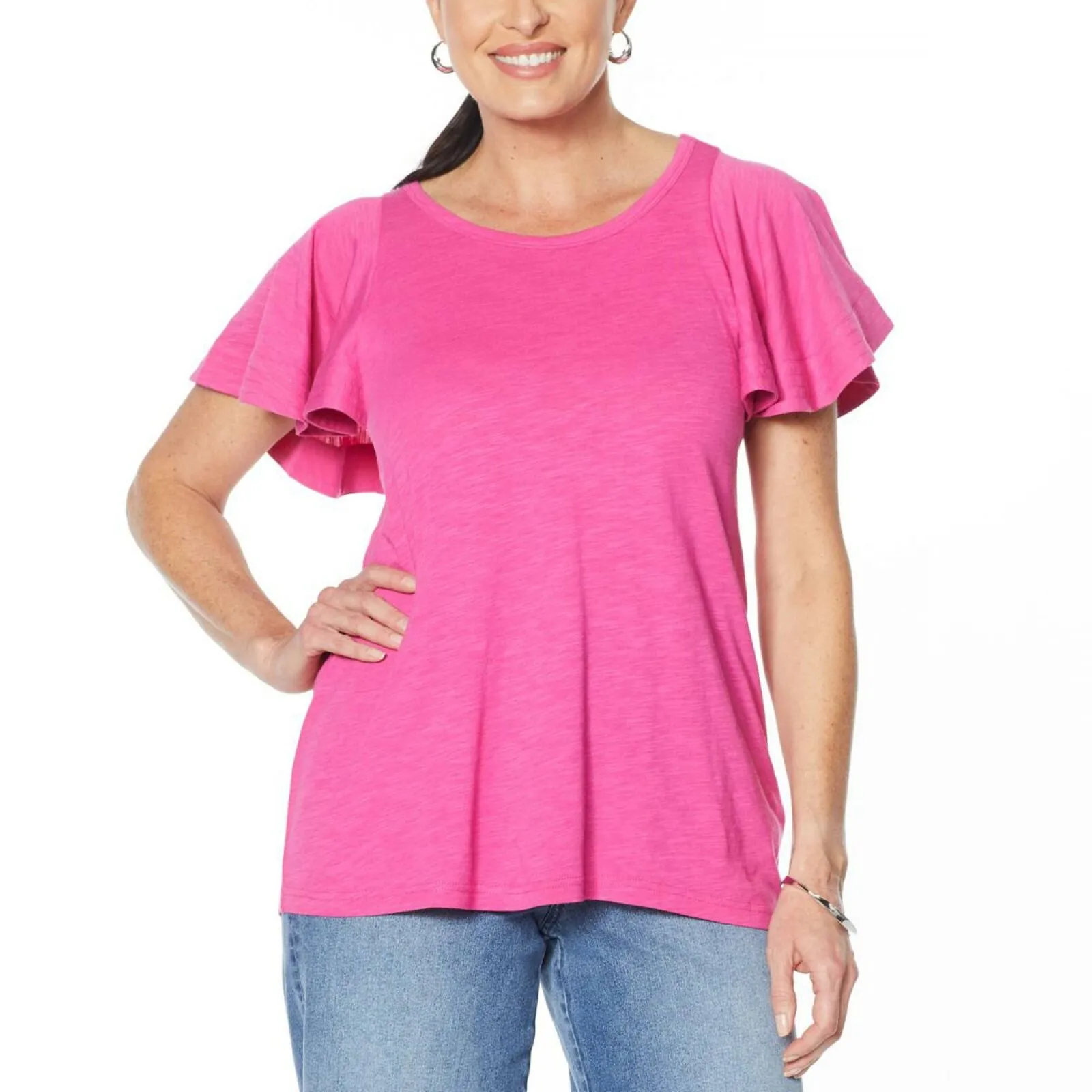 NWT DG2 by Diane Gilman Women's Flutter-Sleeve T-Shirt Large