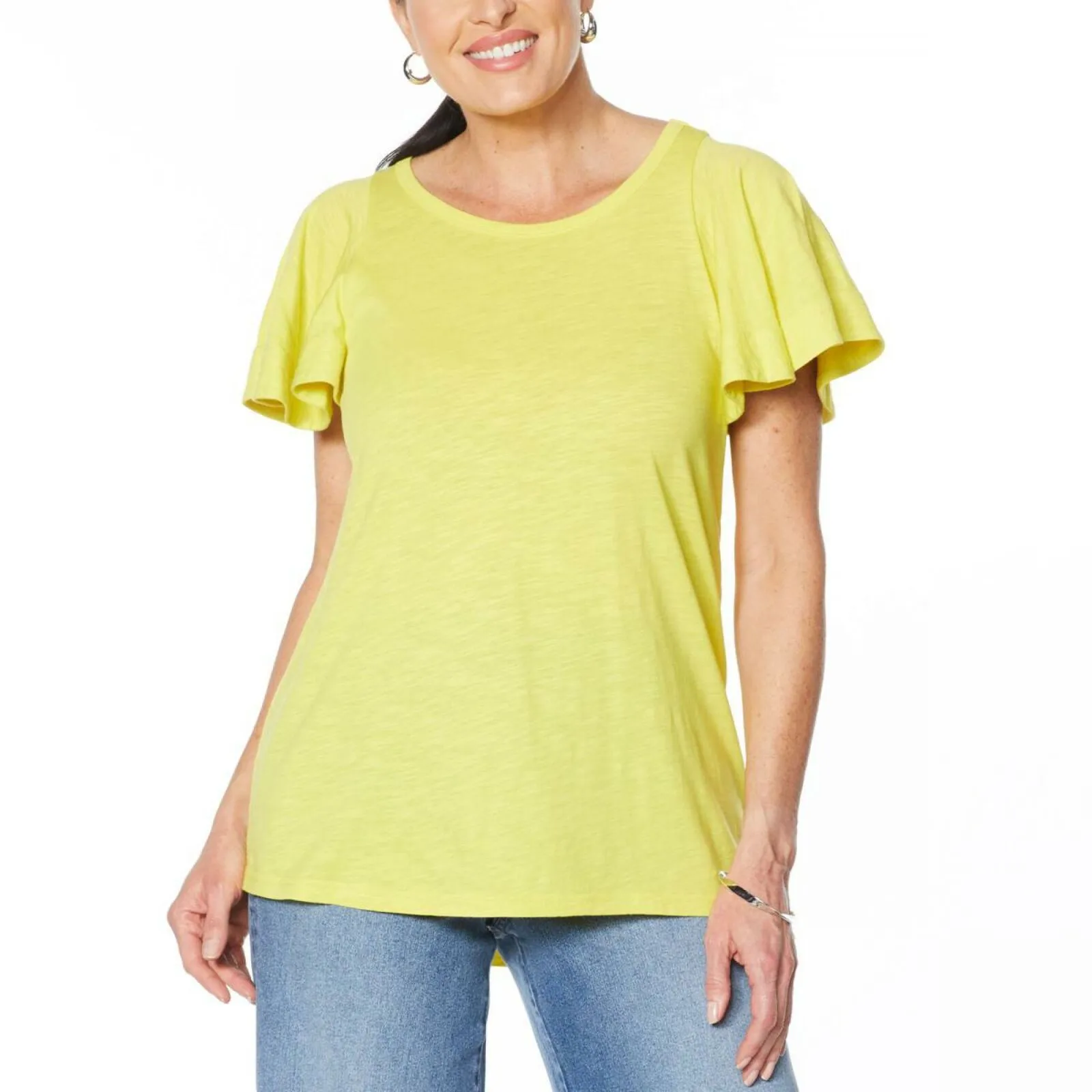 NWT DG2 by Diane Gilman Women's Flutter-Sleeve T-Shirt Large