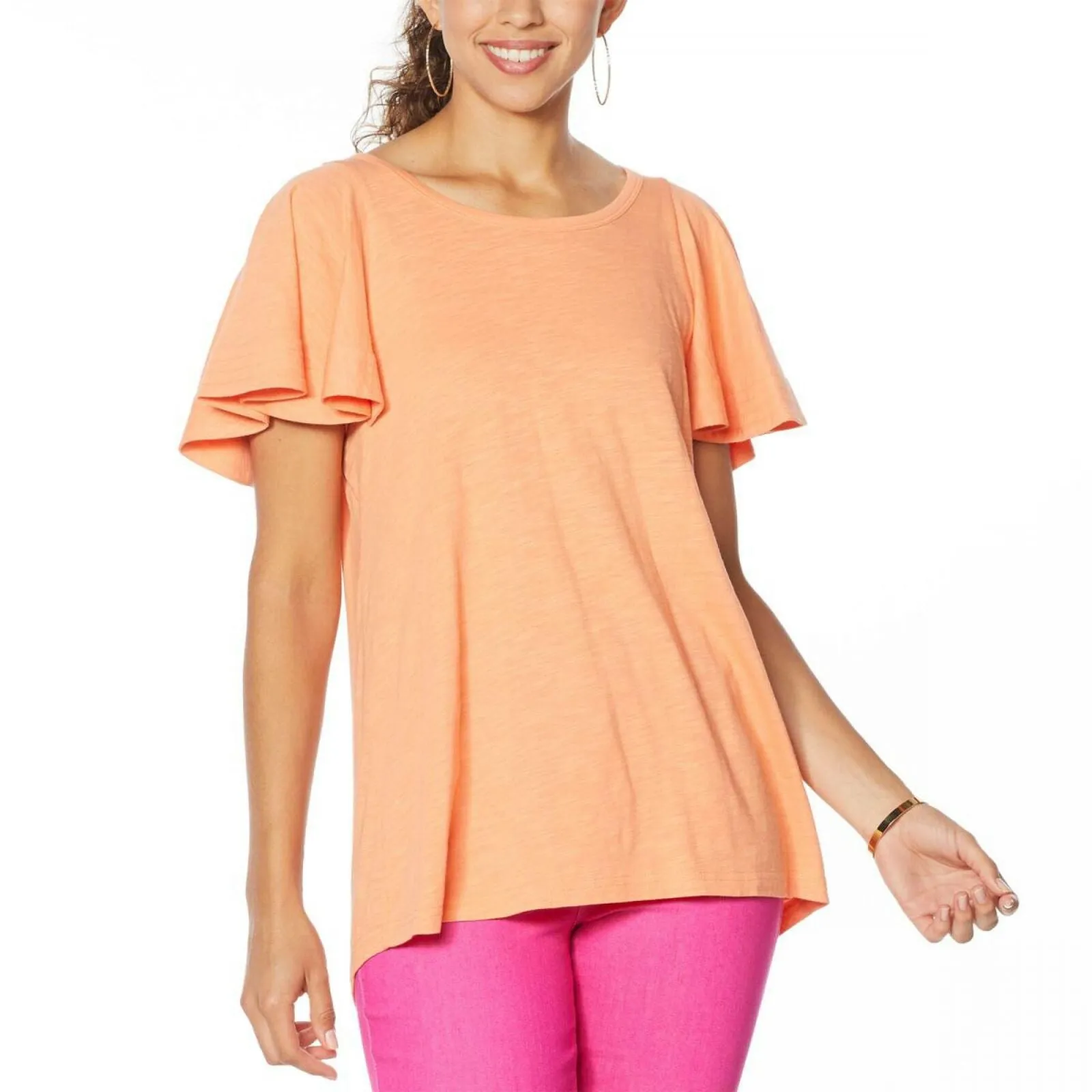 NWT DG2 by Diane Gilman Women's Flutter-Sleeve T-Shirt Large