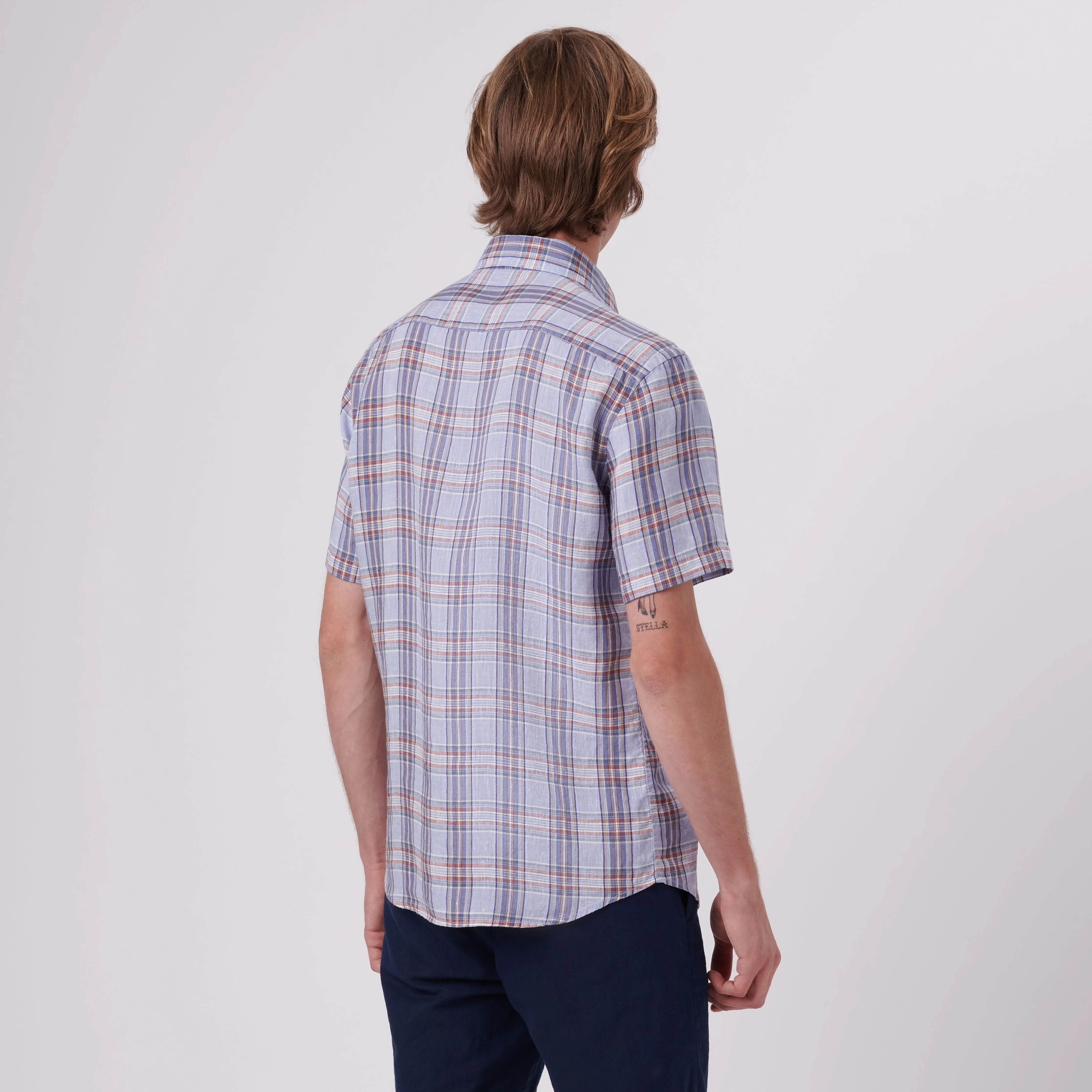 Orson Plaid Check Short Sleeve Linen Shirt