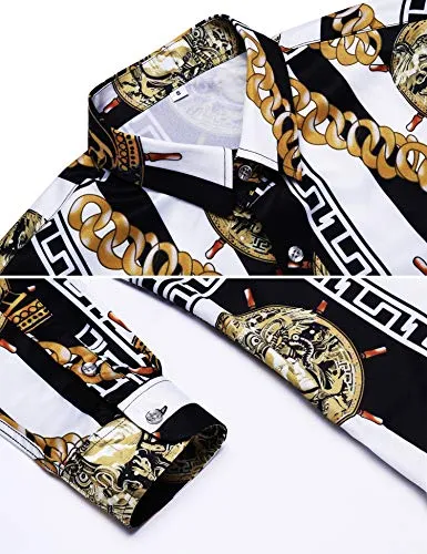 Pacinoble Mens Fashion Long Sleeve Street Wear Unique Revel Modern Birthday Polyester Luxury Graphic Print Button up Shirts (White M) at Amazon Menâs Clothing store: