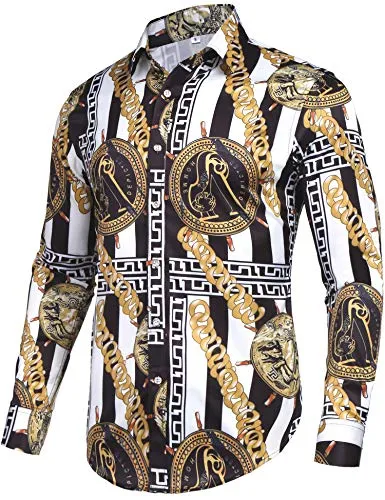 Pacinoble Mens Fashion Long Sleeve Street Wear Unique Revel Modern Birthday Polyester Luxury Graphic Print Button up Shirts (White M) at Amazon Menâs Clothing store: