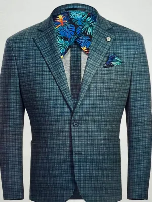 Pellagio Men's Blazer Half Canvas - Green Blue Plaid