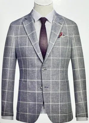 Pellagio Men's Blazer Half Canvas - Ligth Blue Plaid