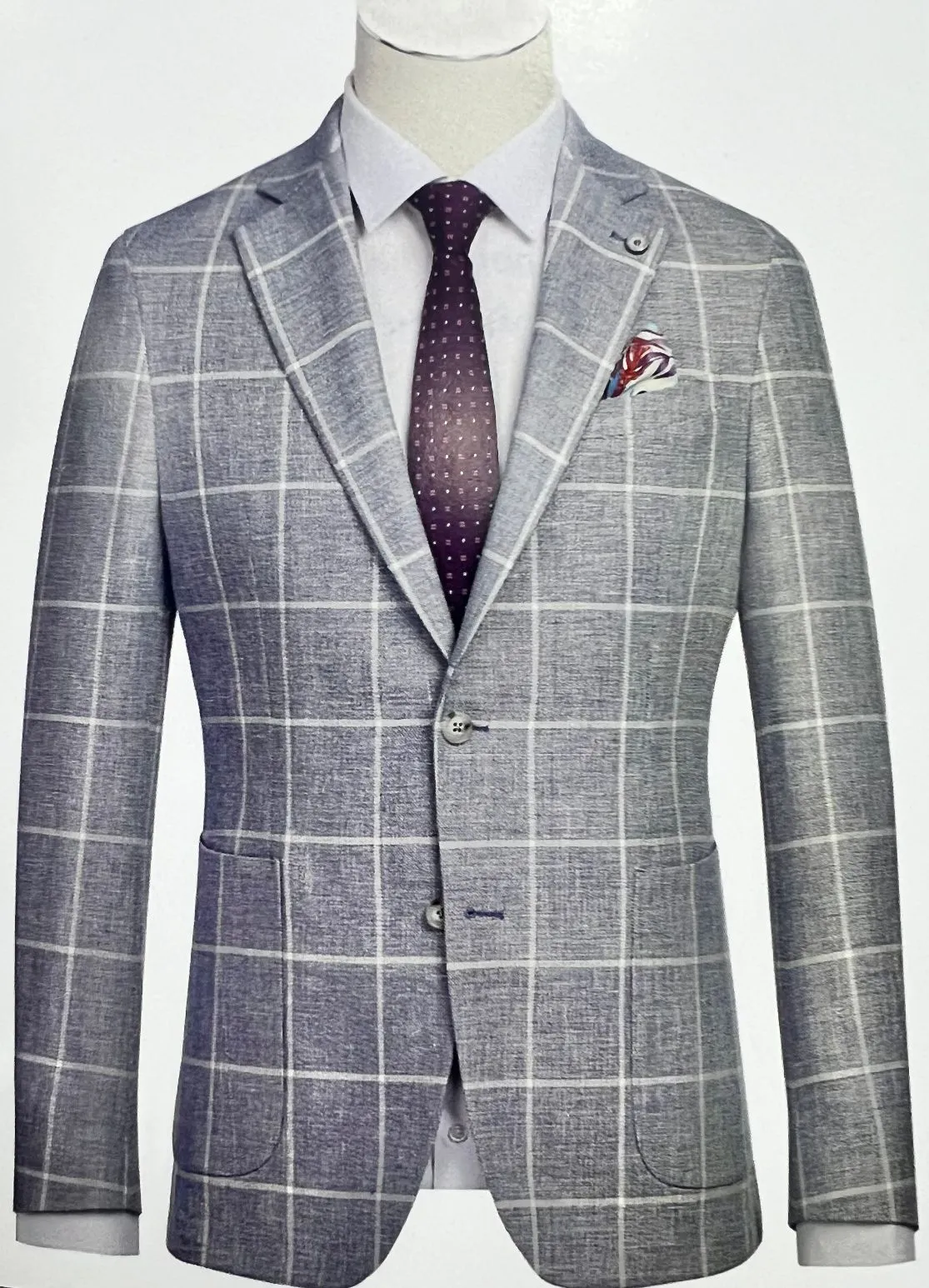 Pellagio Men's Blazer Half Canvas - Ligth Blue Plaid