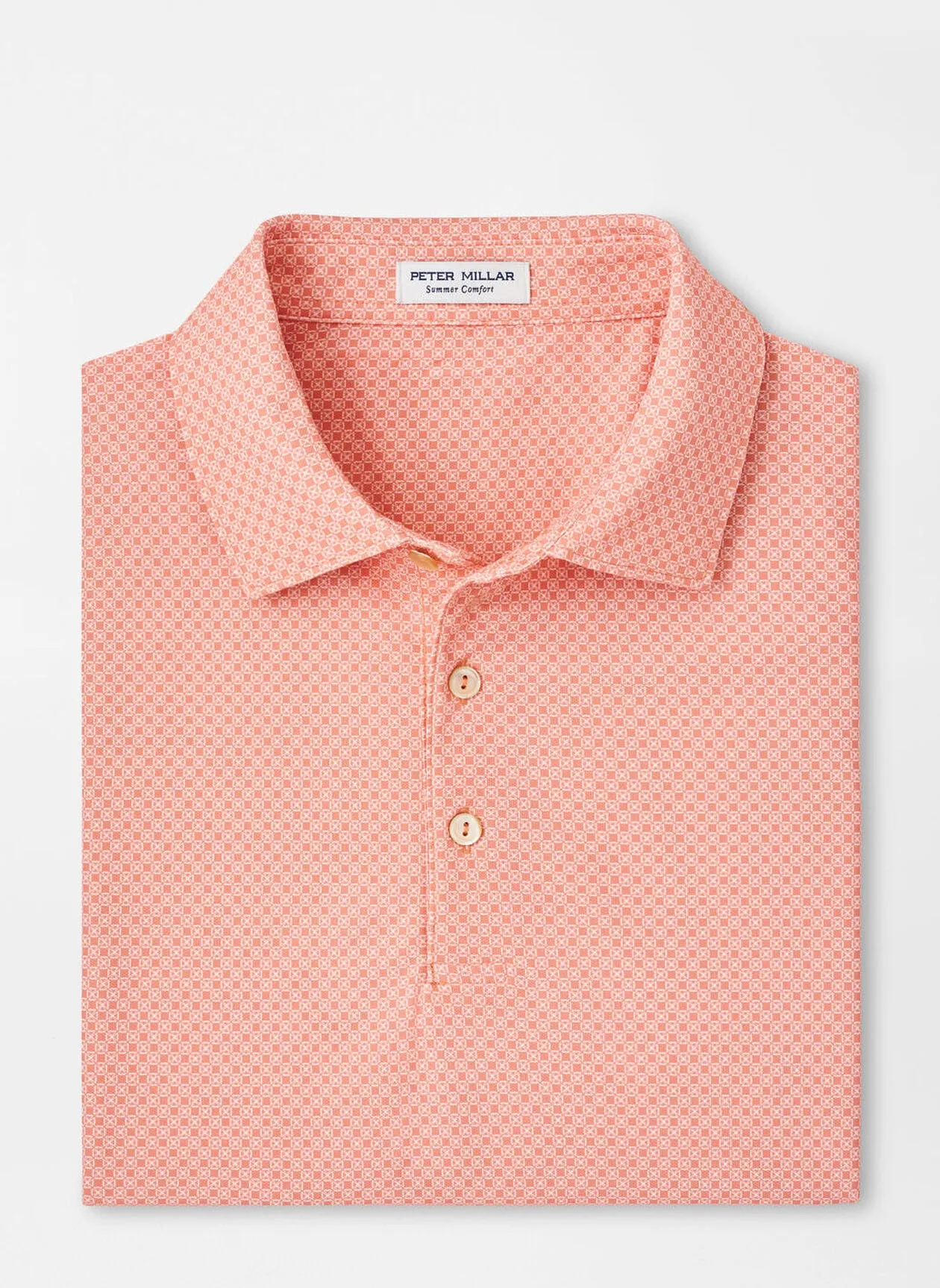 Peter Millar Mens Classic Fit Quadratic Performance Mesh Polo - GRAPEFRUIT