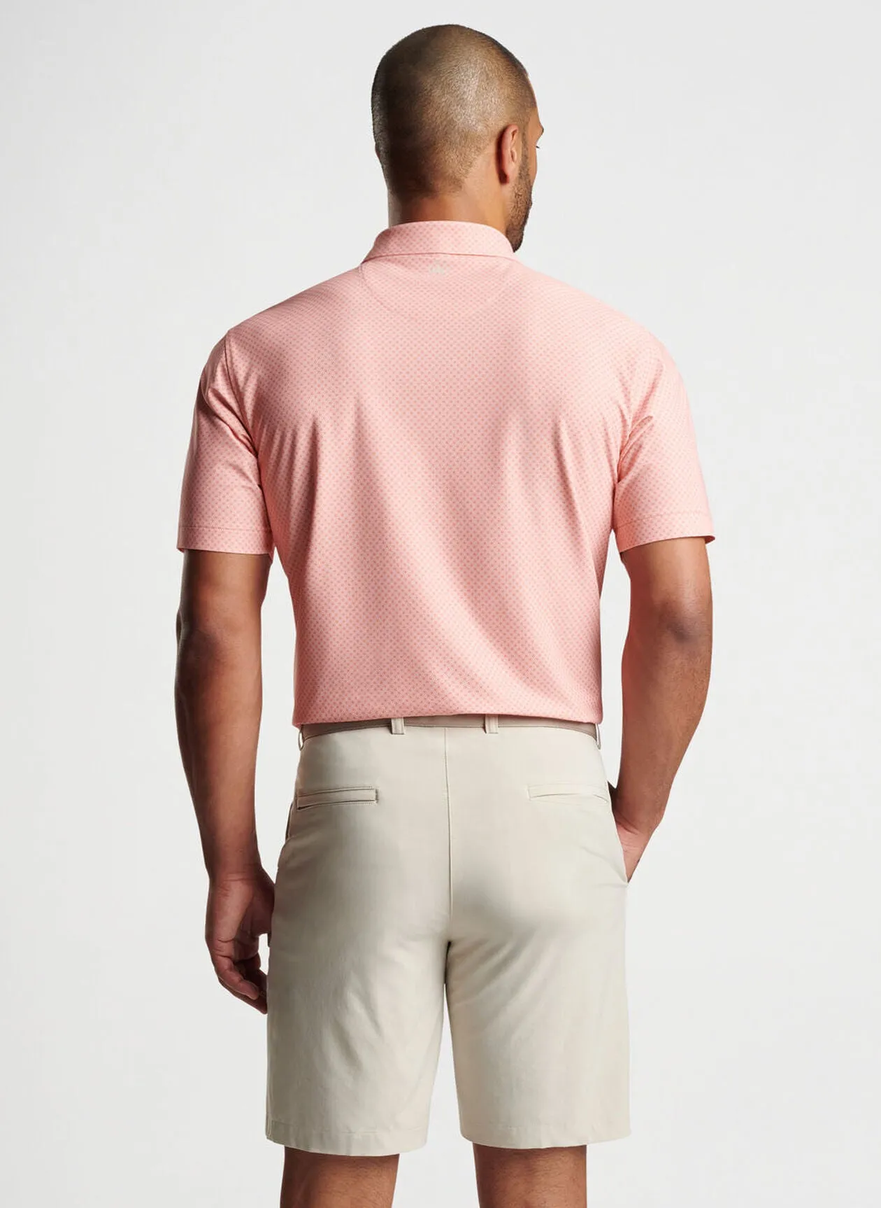 Peter Millar Mens Classic Fit Quadratic Performance Mesh Polo - GRAPEFRUIT