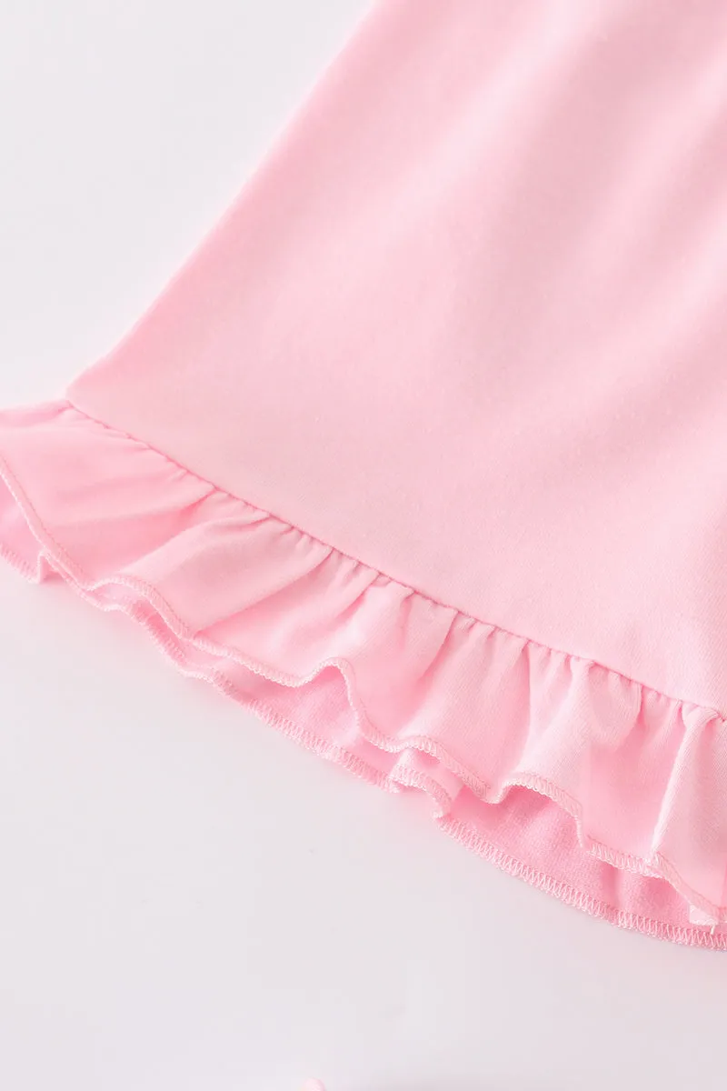 Pink Plaid Character Embroidery Girl Set