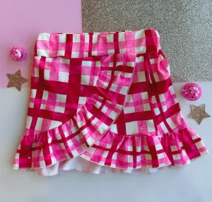 pink plaid crossover skirt