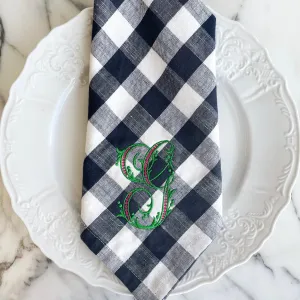 Plaid Napkin with Arabesque Monogram