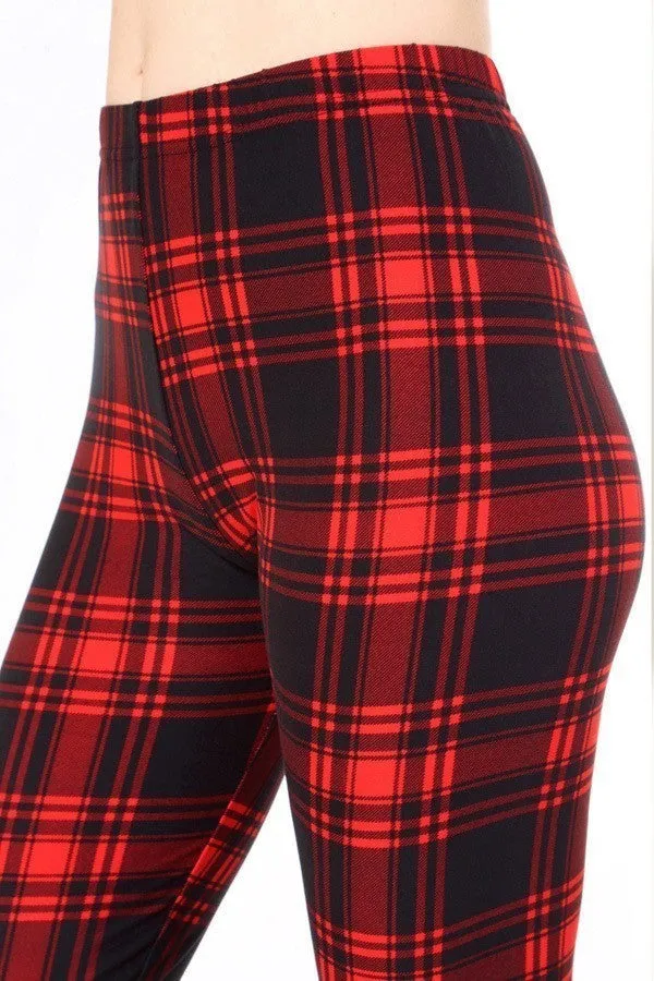 Plaid Print Brushed Capri Leggings