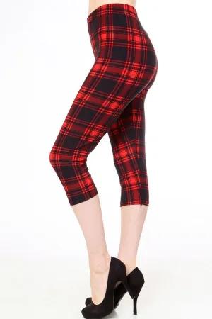 Plaid Print Brushed Capri Leggings