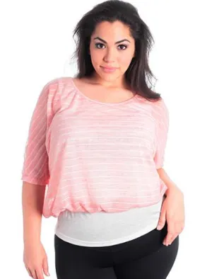 Plus Size Boyfriend Layered Stripe Pink Top