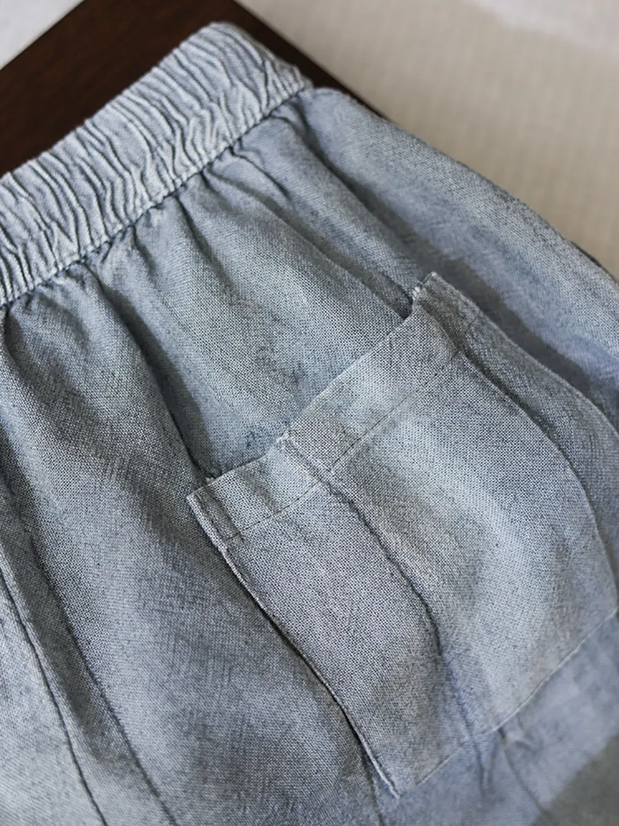 Plus Size Women Vintage Spring Wide-leg Linen Cotton Pants