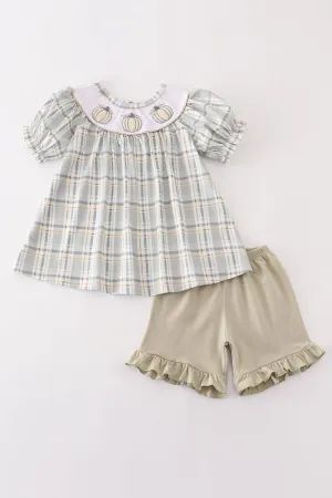 Pumpkin French Knot Plaid Girl Set