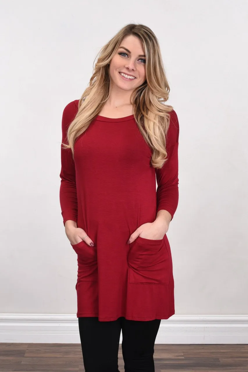 Red Button Down Pocket Top