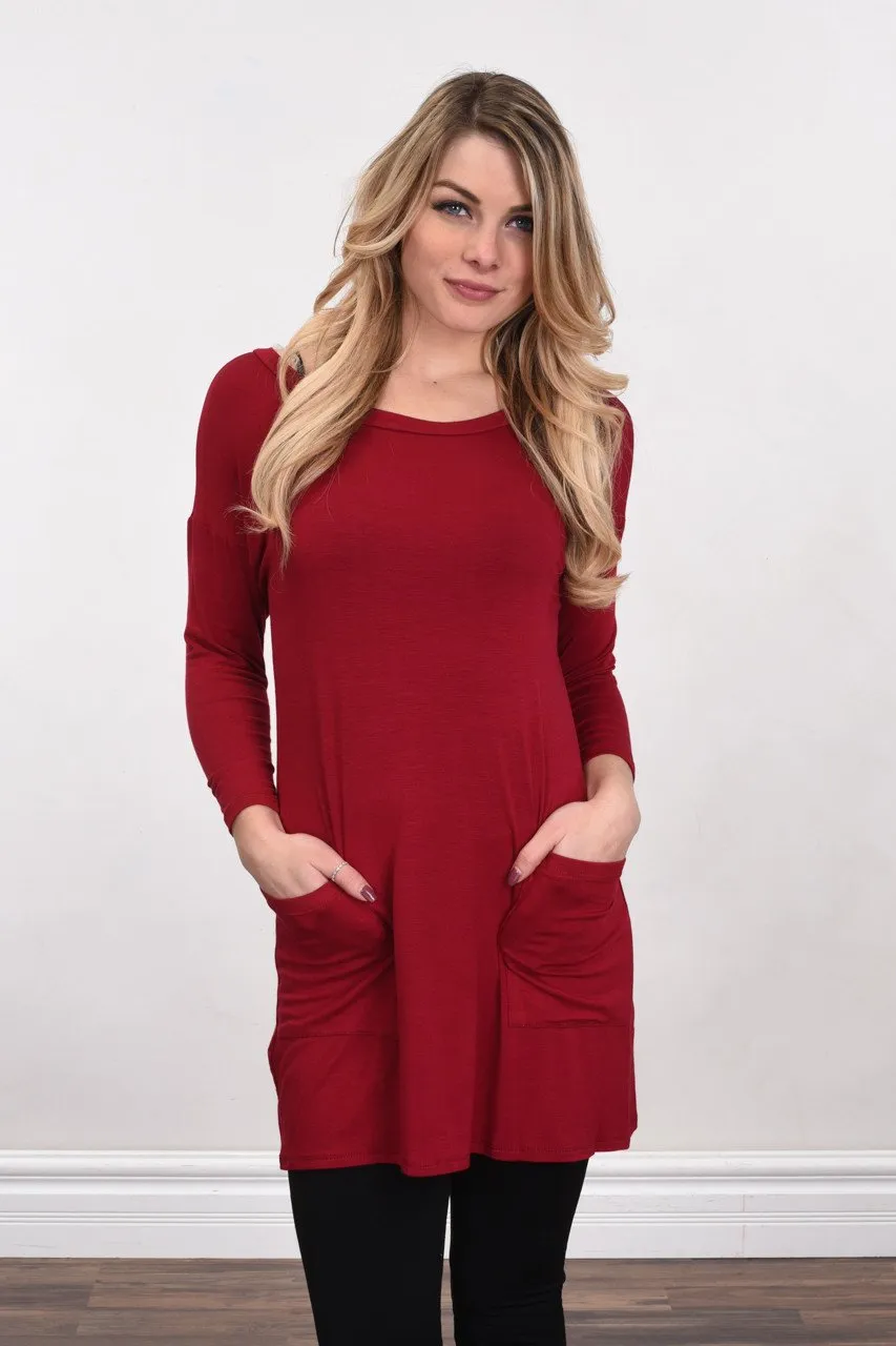 Red Button Down Pocket Top
