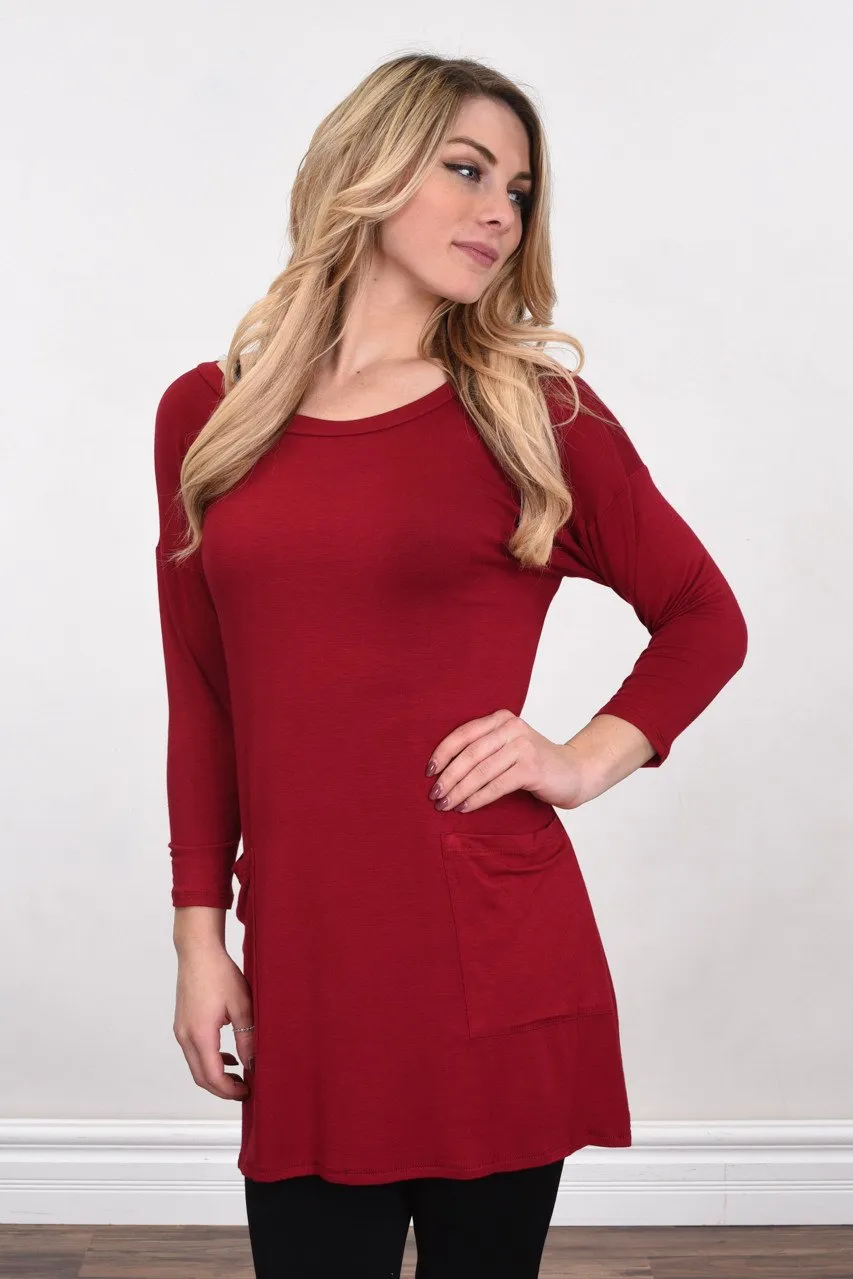 Red Button Down Pocket Top