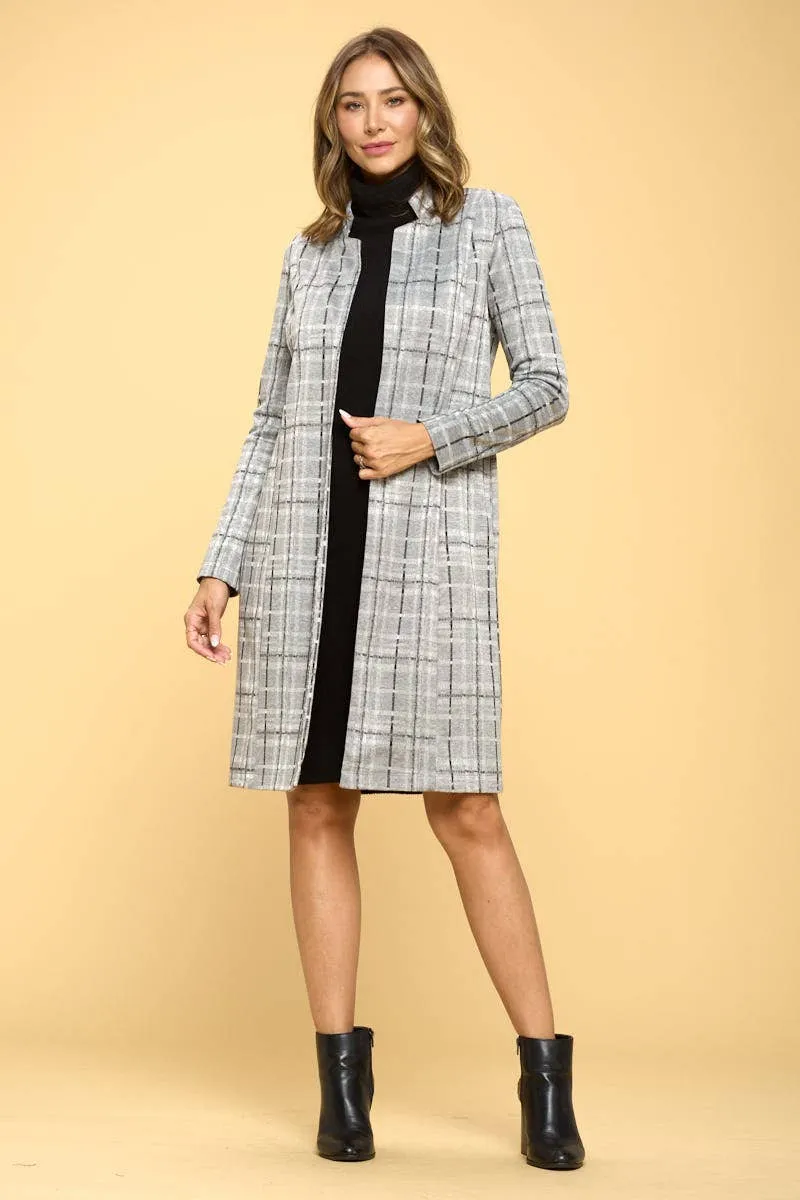 Renee C. Plaid Open Front Coat With Collar