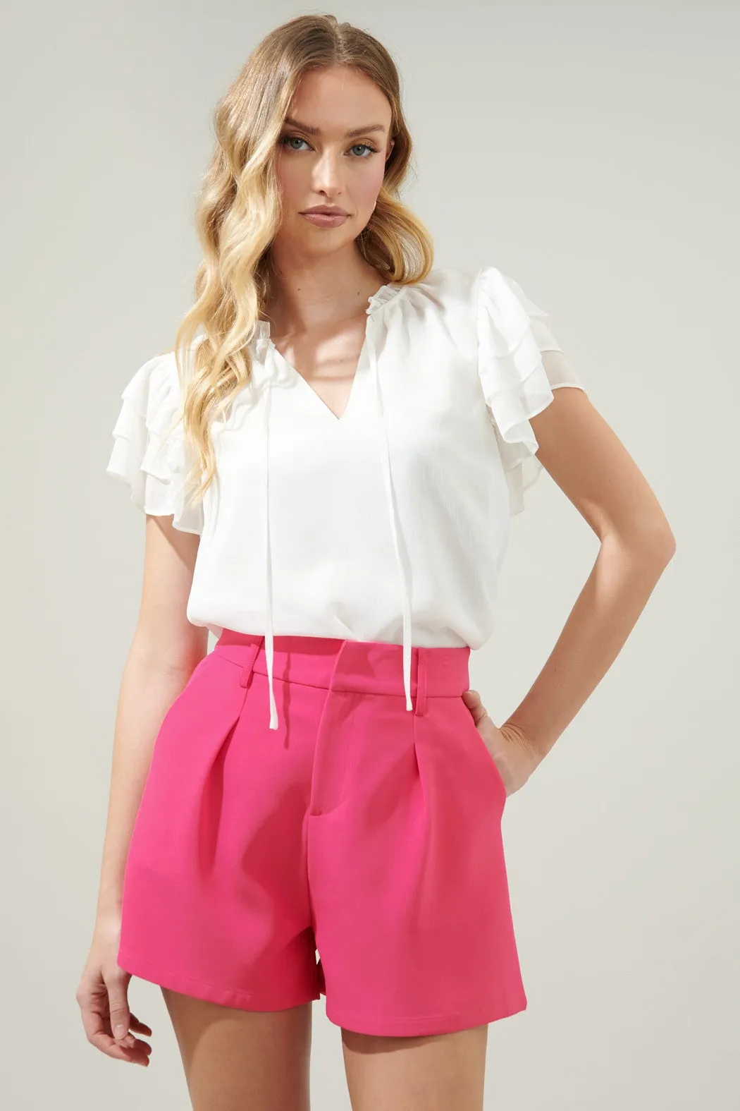 RUFFLE TIE NECK BLOUSE - WHITE