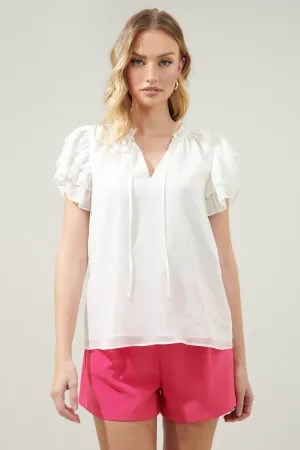RUFFLE TIE NECK BLOUSE - WHITE