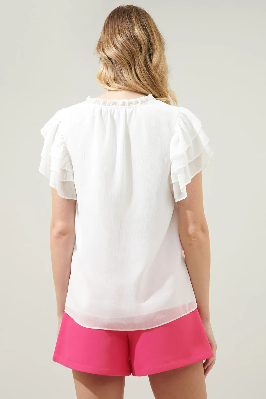 RUFFLE TIE NECK BLOUSE - WHITE
