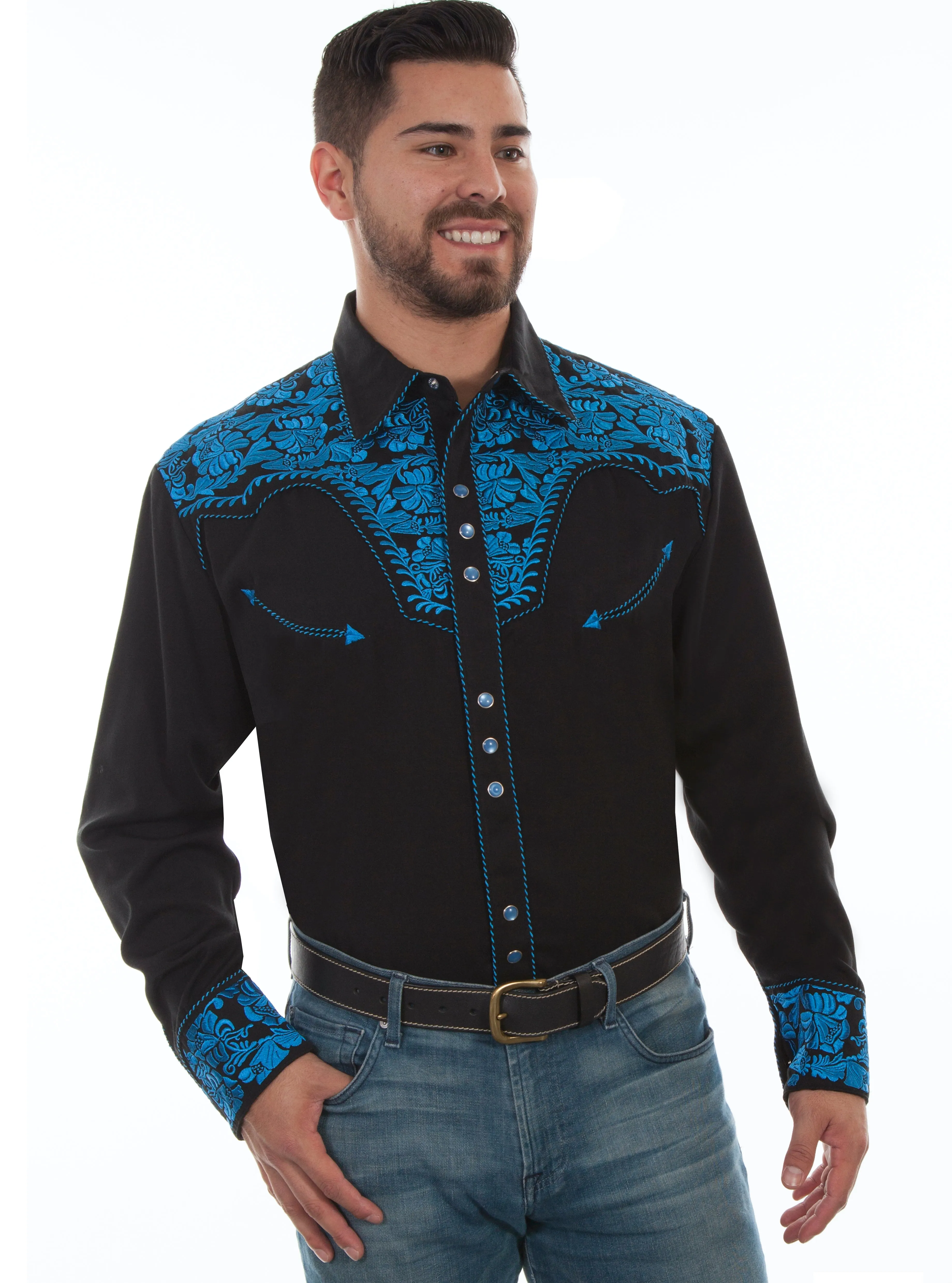 Shirt, Embroidered Western, Multiple Color Options, Style P-634