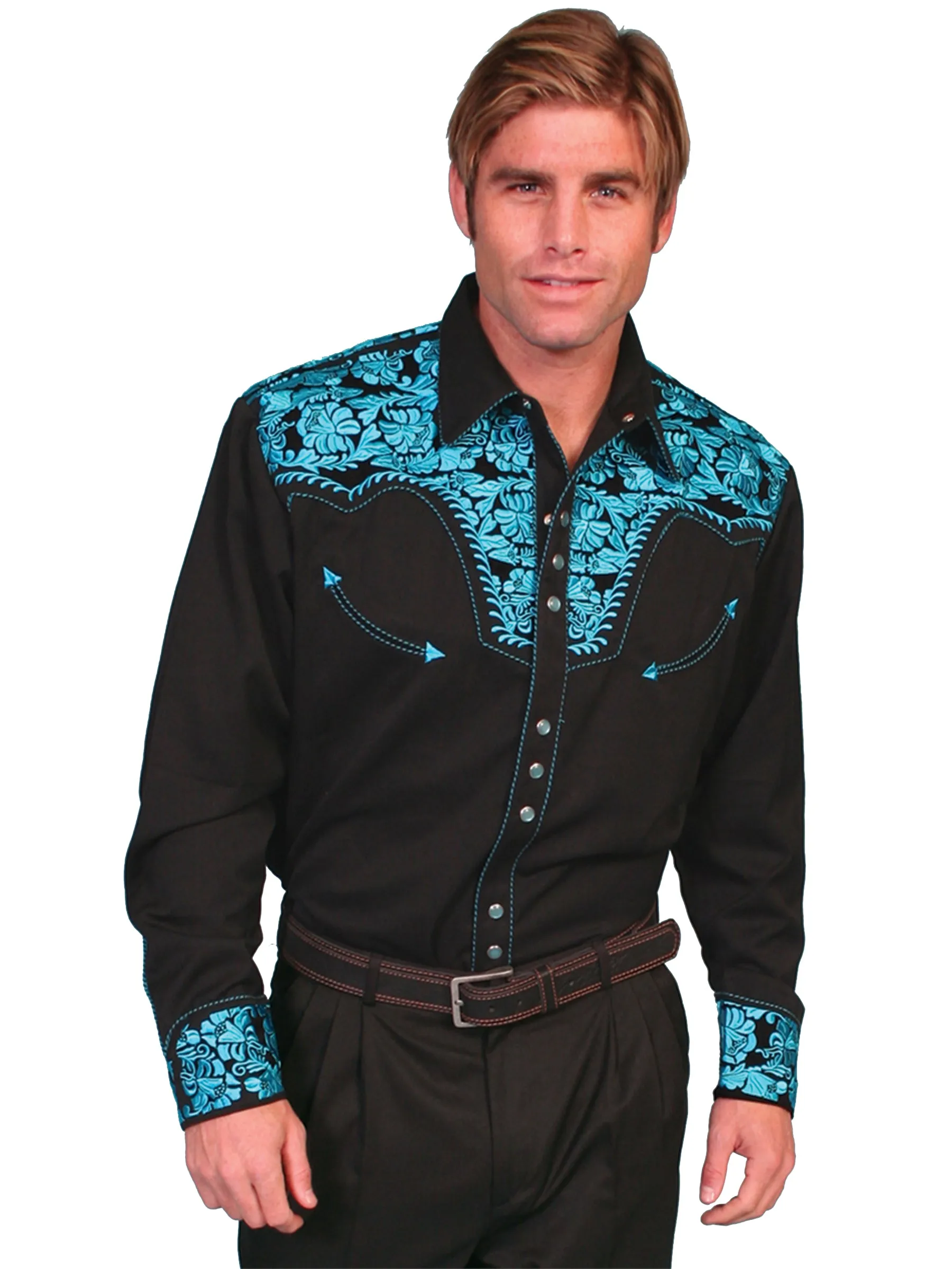Shirt, Embroidered Western, Multiple Color Options, Style P-634