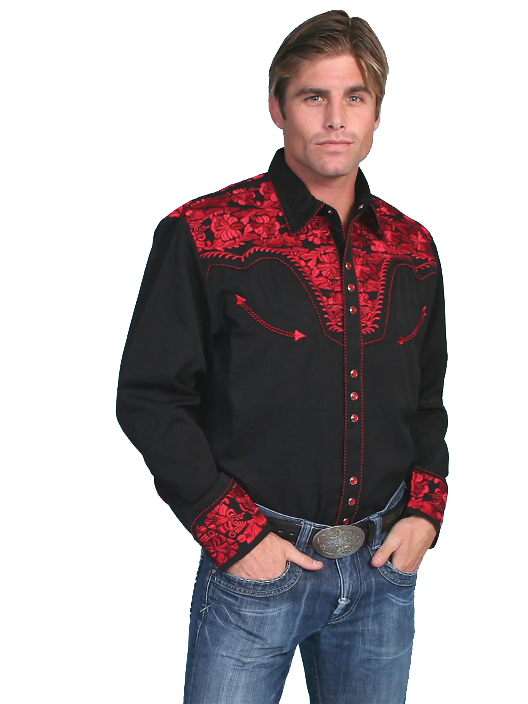 Shirt, Embroidered Western, Multiple Color Options, Style P-634