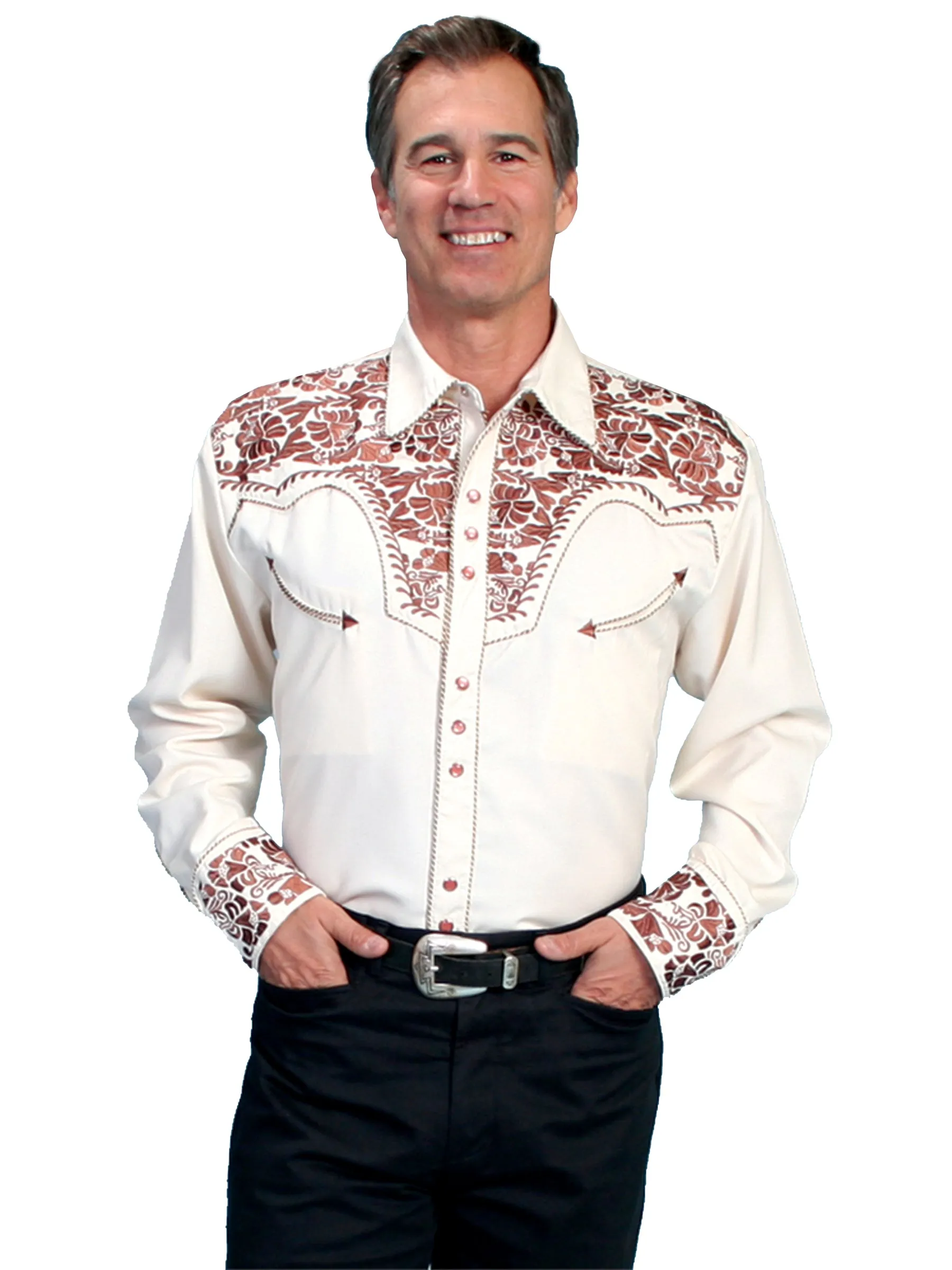 Shirt, Embroidered Western, Multiple Color Options, Style P-634
