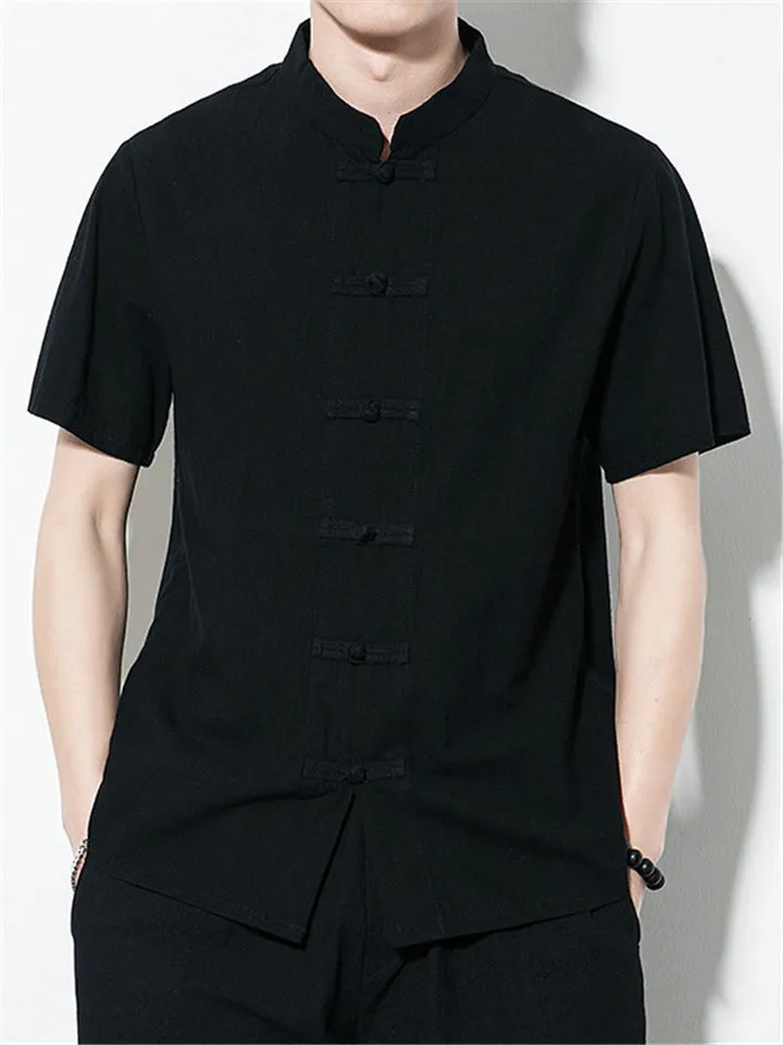 Short Sleeve Solid Color Stand Collar Shirts
