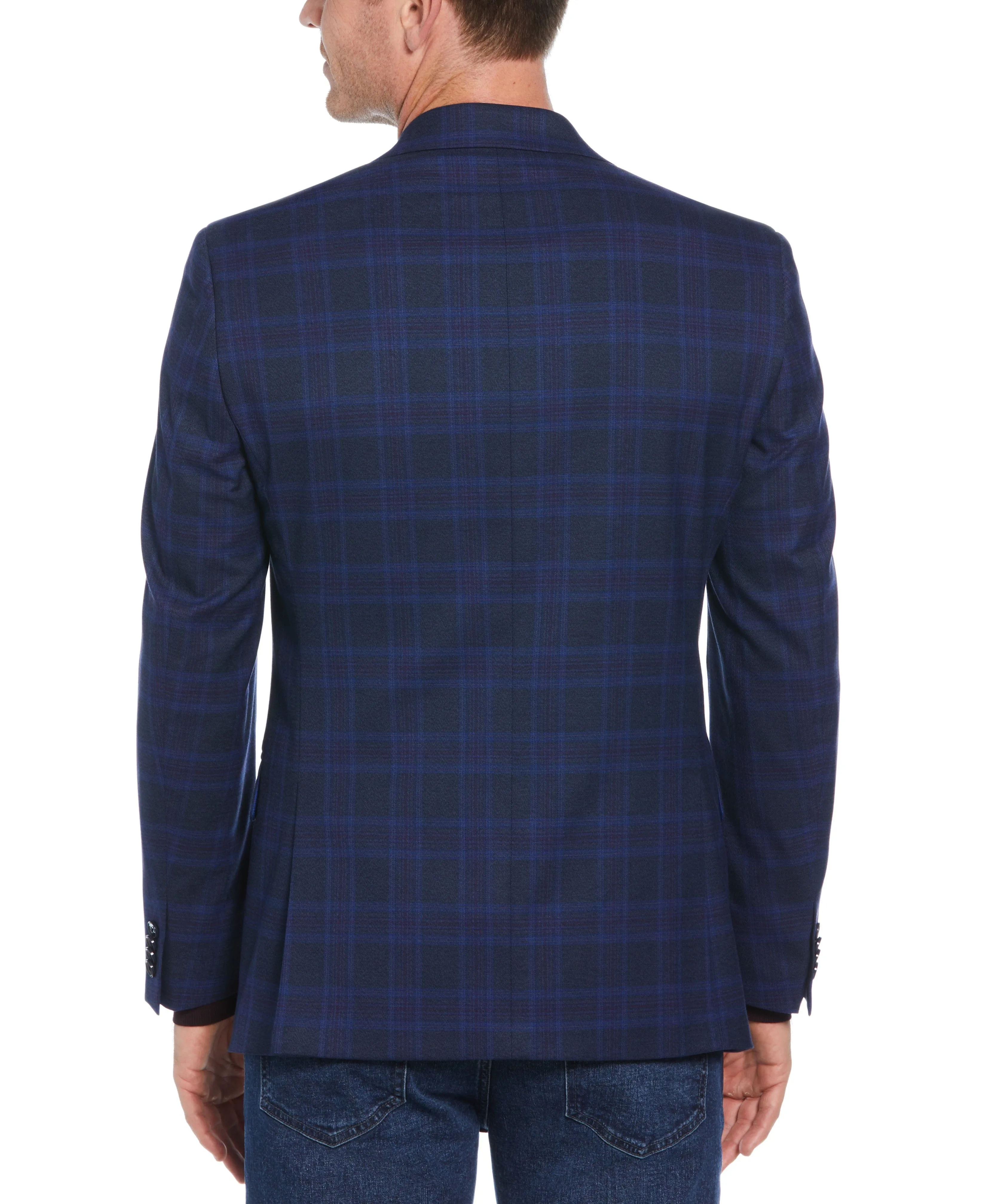 Slim Fit Notch Lapel Shadow Plaid Sport Coat