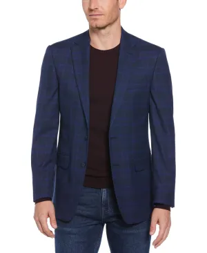 Slim Fit Notch Lapel Shadow Plaid Sport Coat