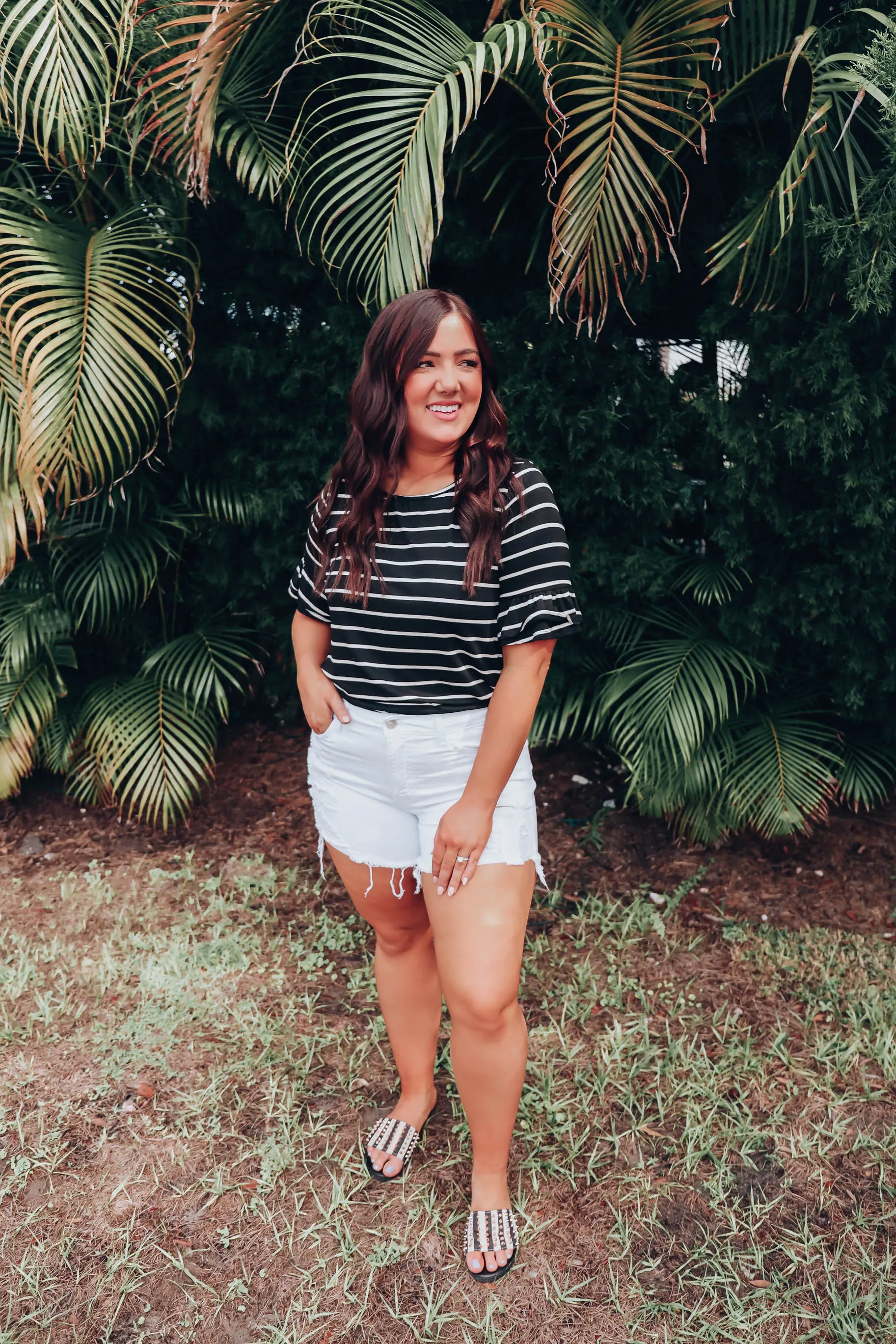 Summer Ruffle Sleeve Top - Black/Ivory