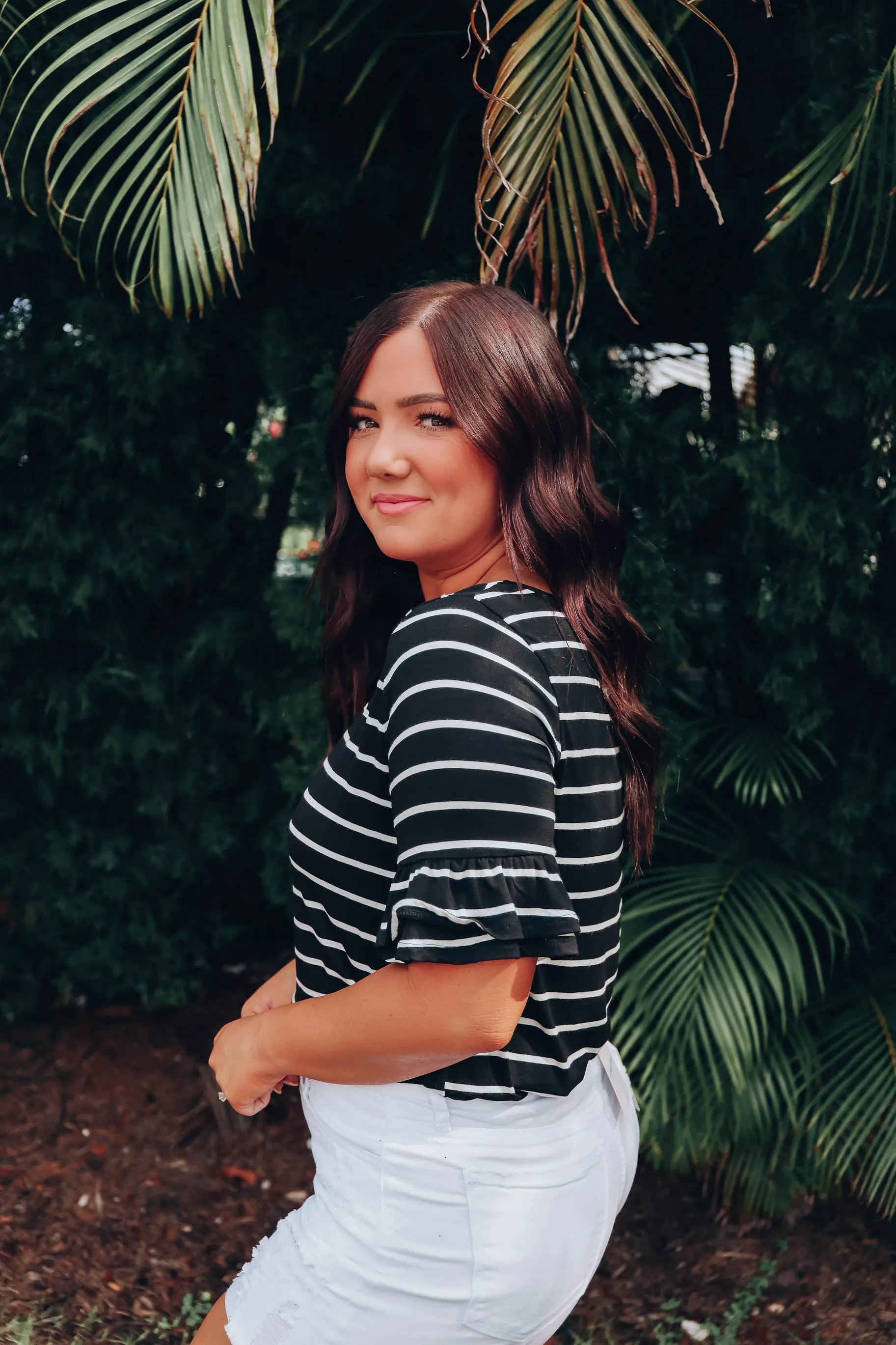 Summer Ruffle Sleeve Top - Black/Ivory