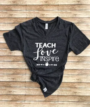 Teach Love Inspire Shirt - Teacher Shirt - Gift for Teacher - Teachers Shirt - Teacher T shirt - Teachers Gift Unisex Tri-Blend V-Neck